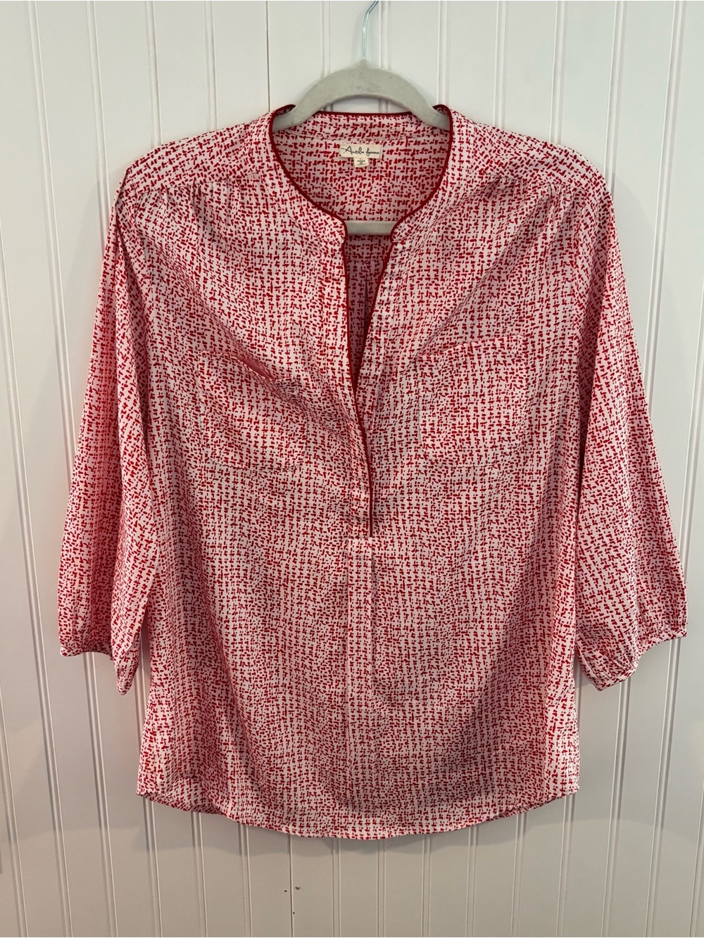 Antilia Femme Red-White Printed Split-Neck Blouse